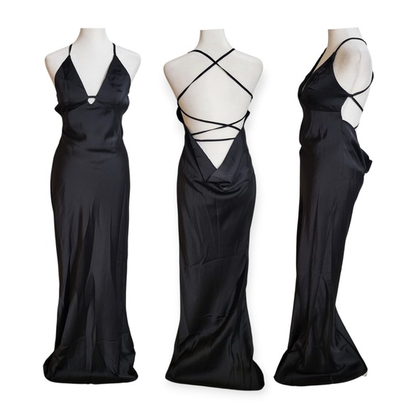 SHEINBAE Dresses & Skirts - Satin Fun Night Out Maxi Dress Slip Gown Black Preppy Party Sassy 4 NWT SHEINBAE